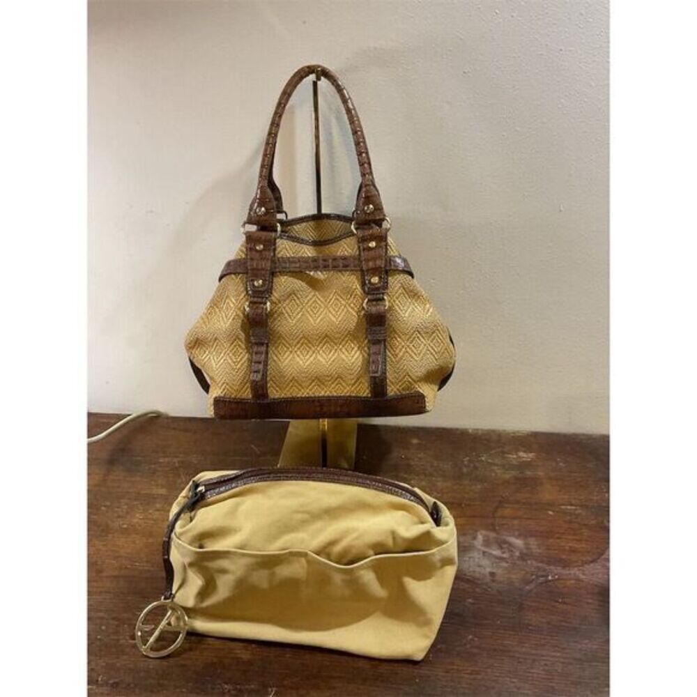 Francesco Biasia Brown/Tan Wicker Shoulder Bag w/ Matching Pouch & Gold Charm​